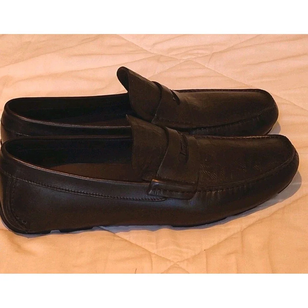 Salvatore Ferragamo Men Black Leather Embossed Gancini Driver Loafers Sze 8.5 E